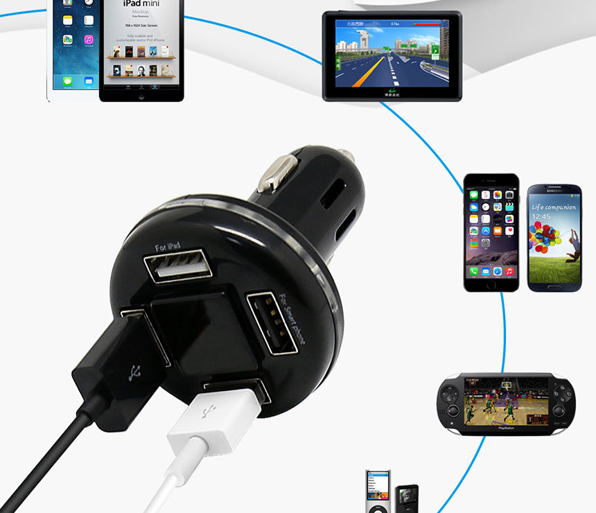 PA448 Car Charger with 4 Ports USB Hub